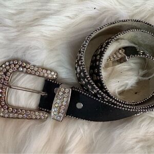 B.B Simon Leather Rhinestone Studded Belt(Medium)